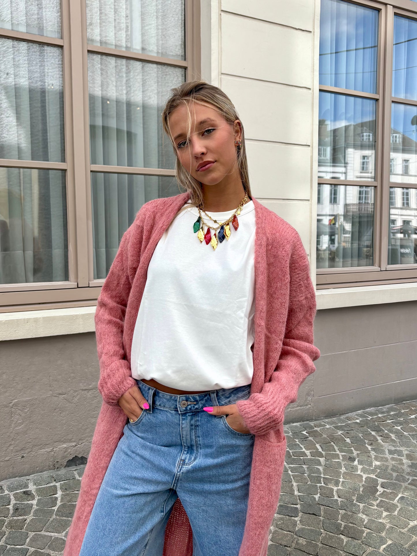 Long gilet rose - MAYA