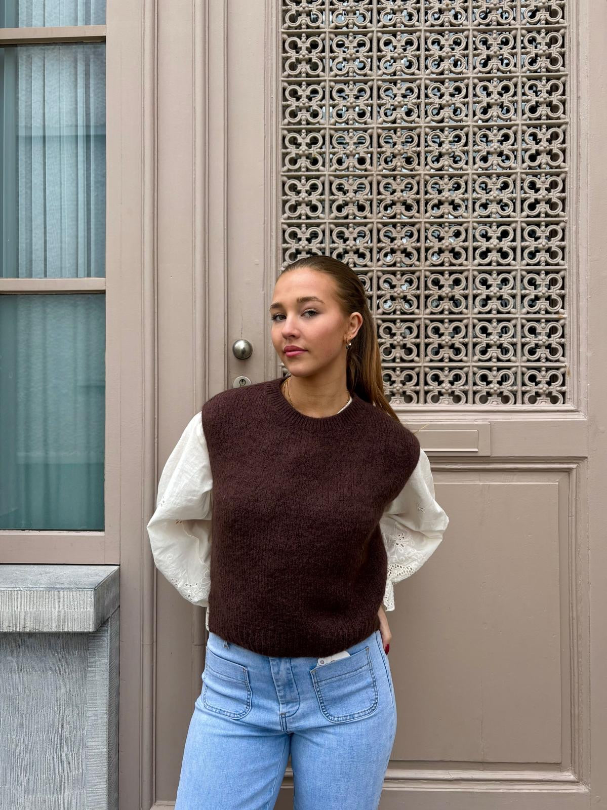 Pull sans manche marron - RANIA