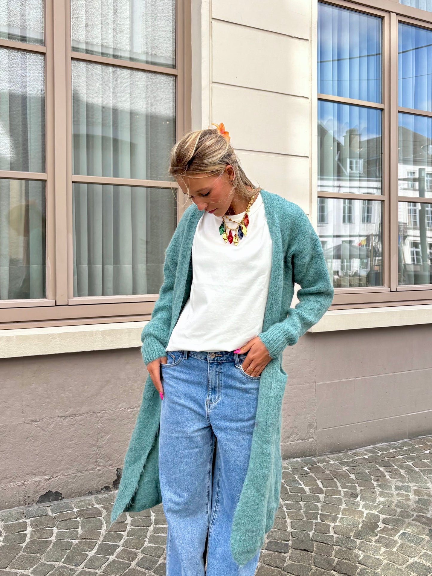 Long gilet vert d’eau - MAYA