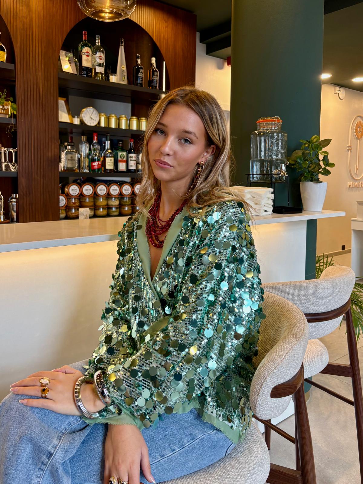 Blouse turquoise - STRASS