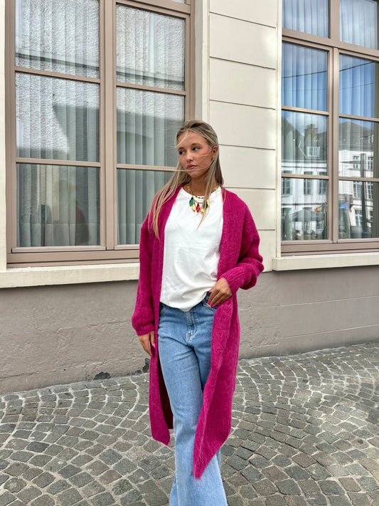 Long gilet framboise - MAYA