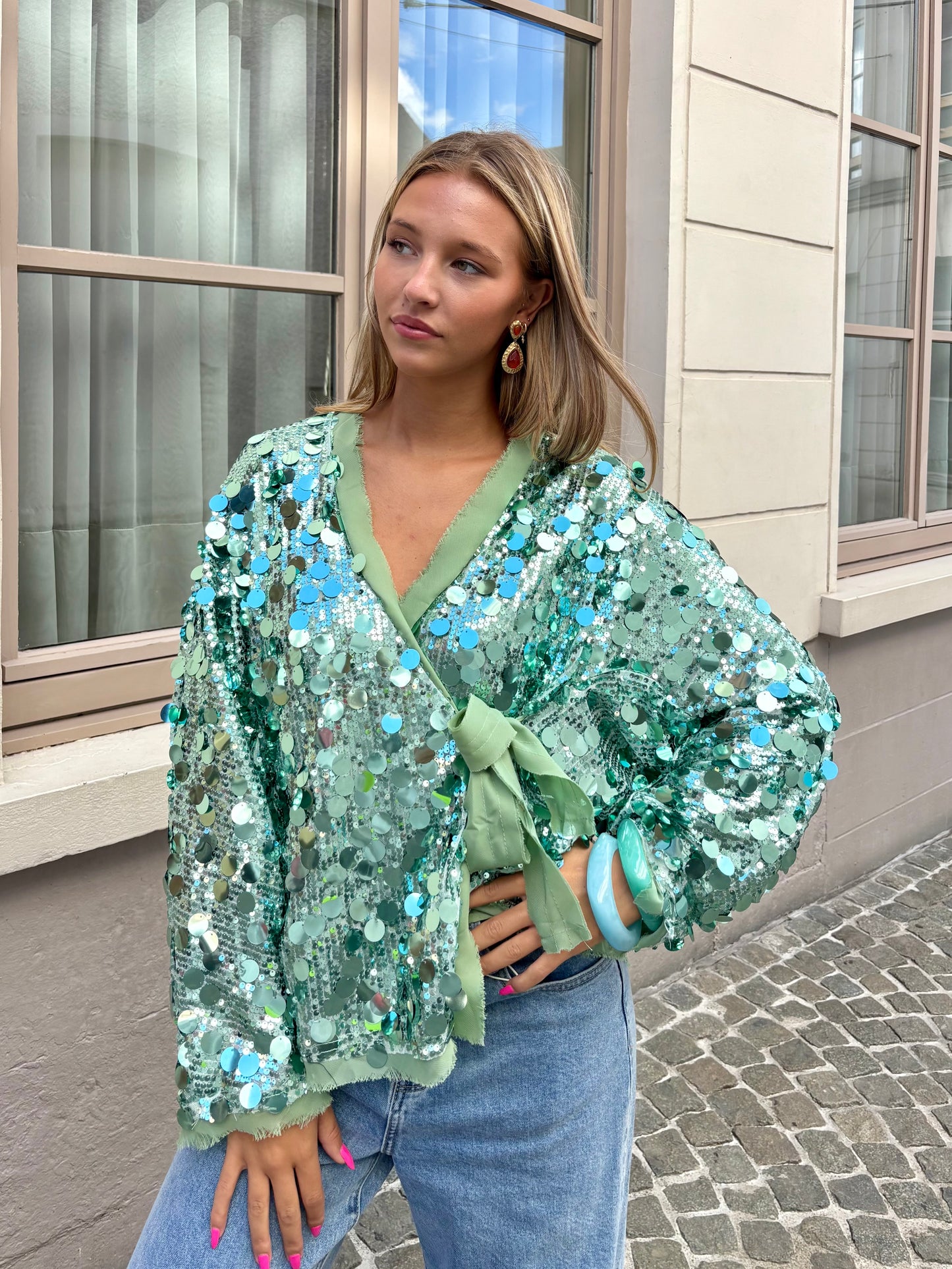 Blouse turquoise - STRASS