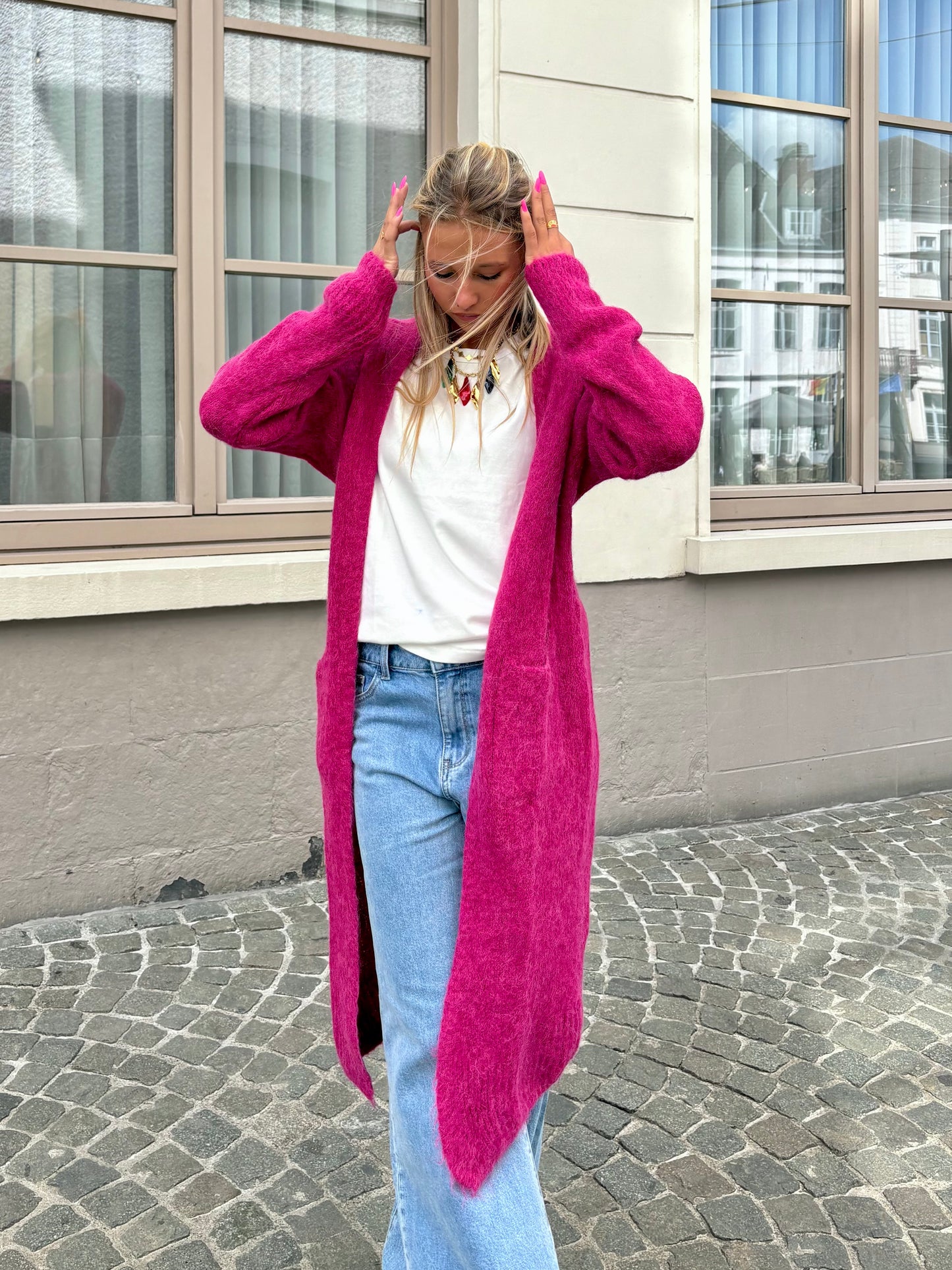 Long gilet framboise - MAYA