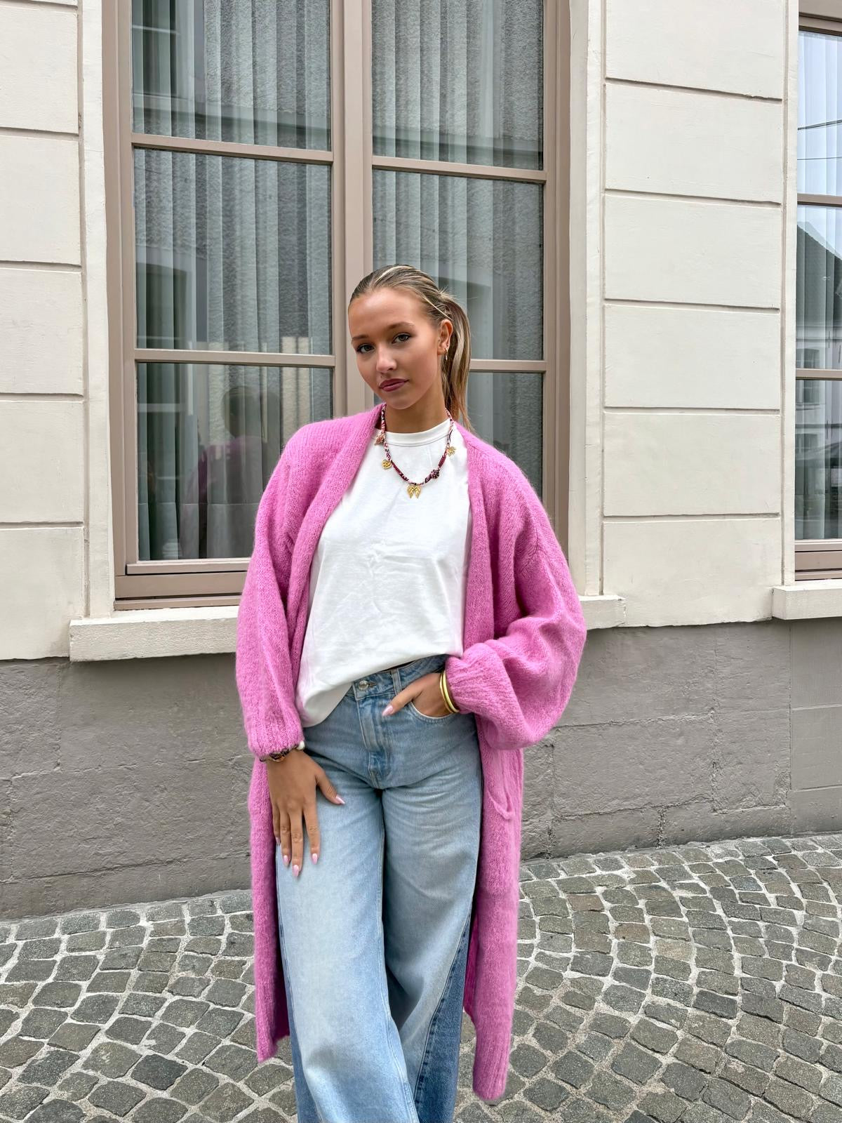 Long gilet rose - MAYA