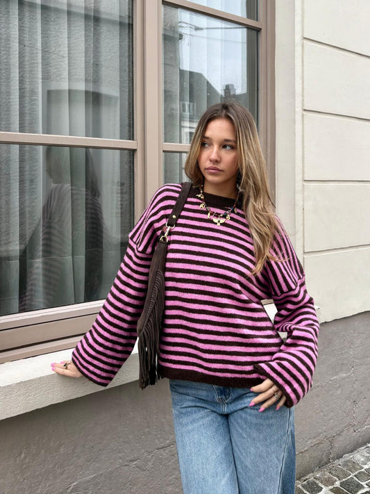 Pull rose/noir - SOLÈNE