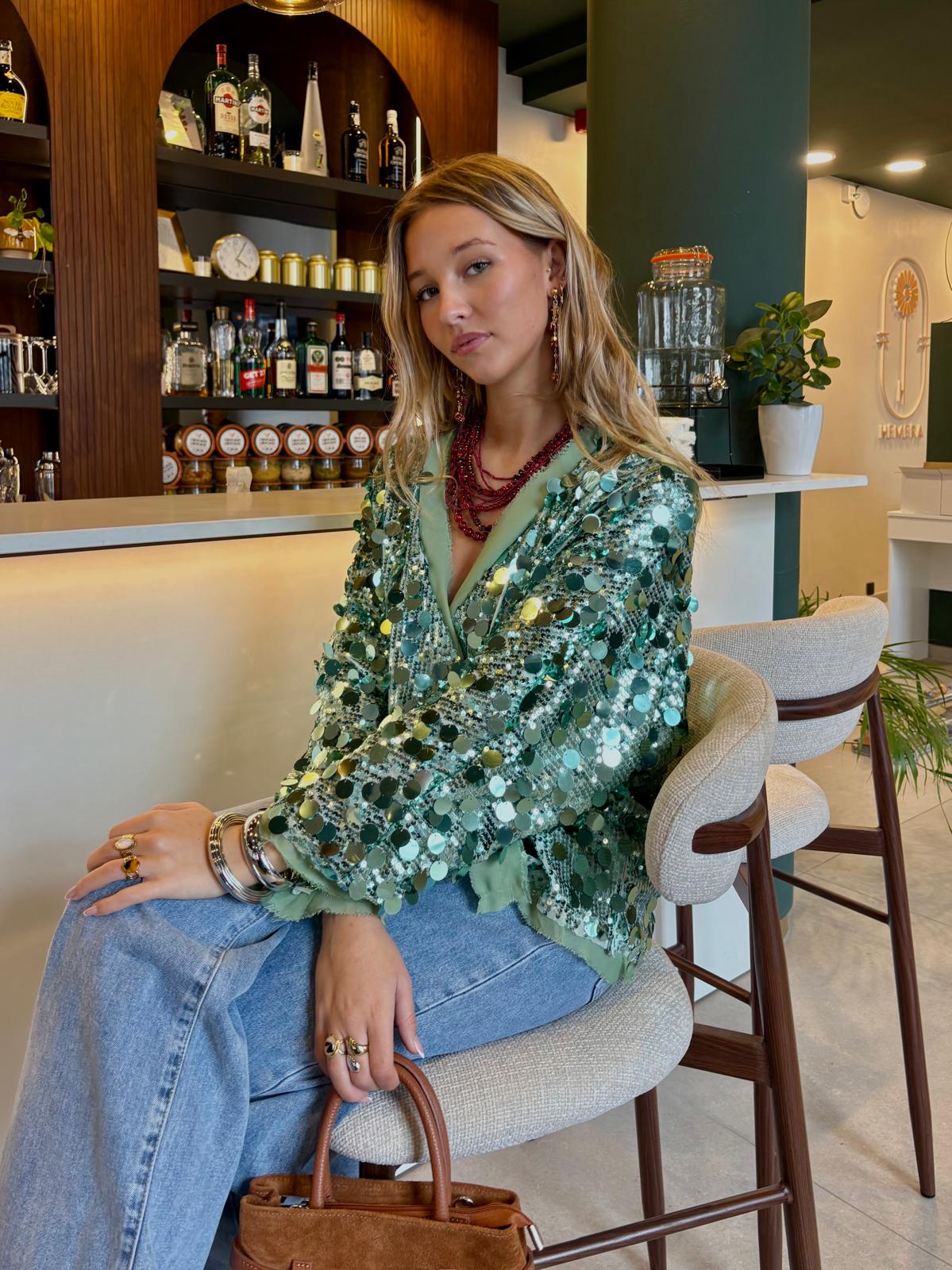 Blouse turquoise - STRASS