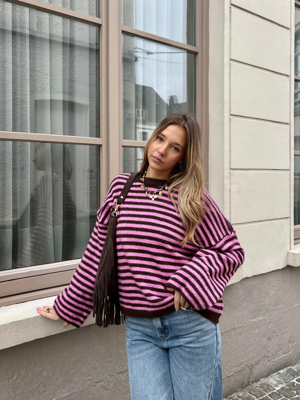 Pull rose/noir - SOLÈNE