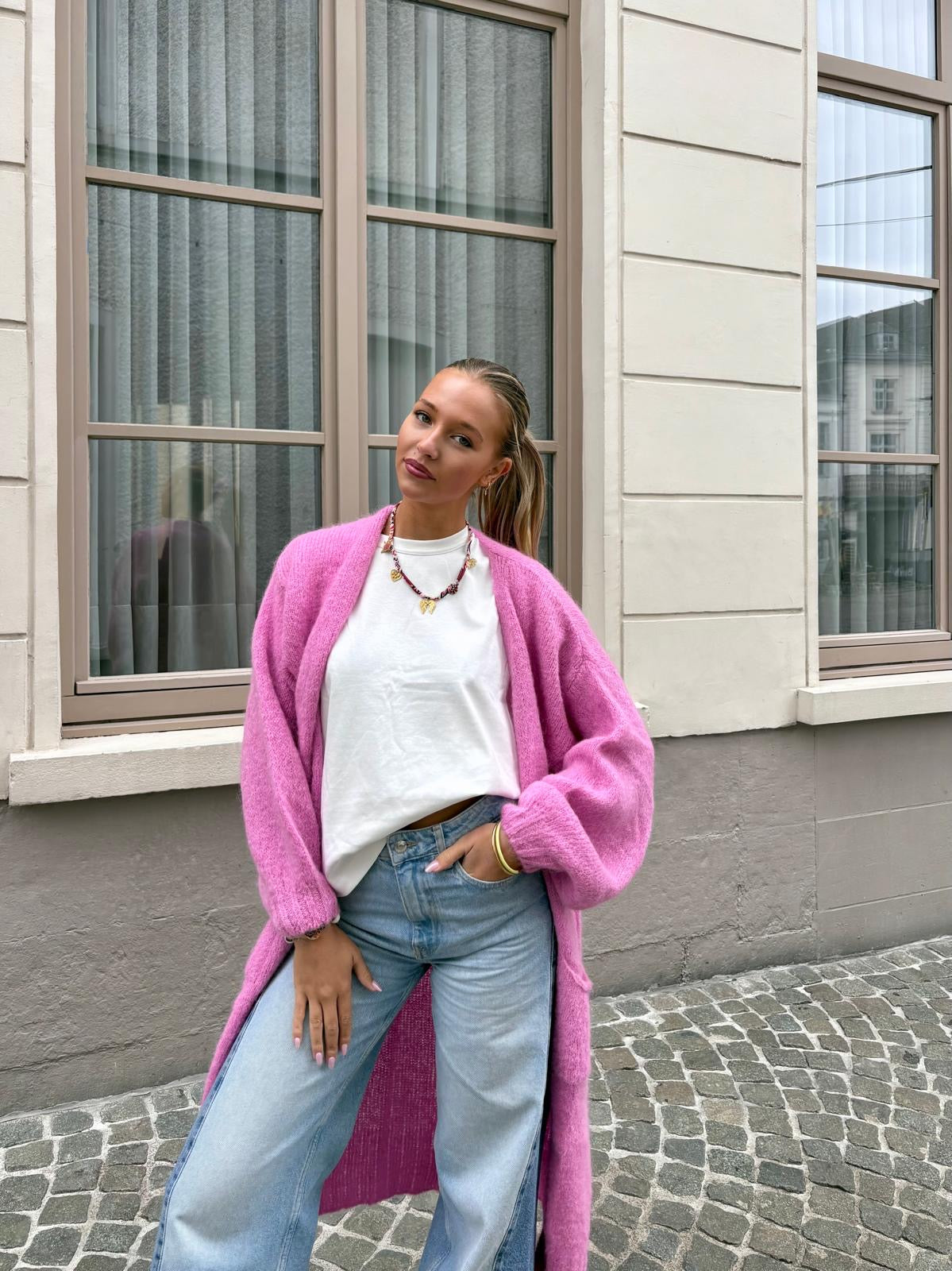 Long gilet rose - MAYA