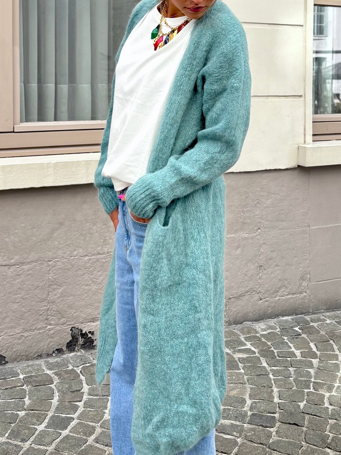 Long gilet vert d’eau - MAYA
